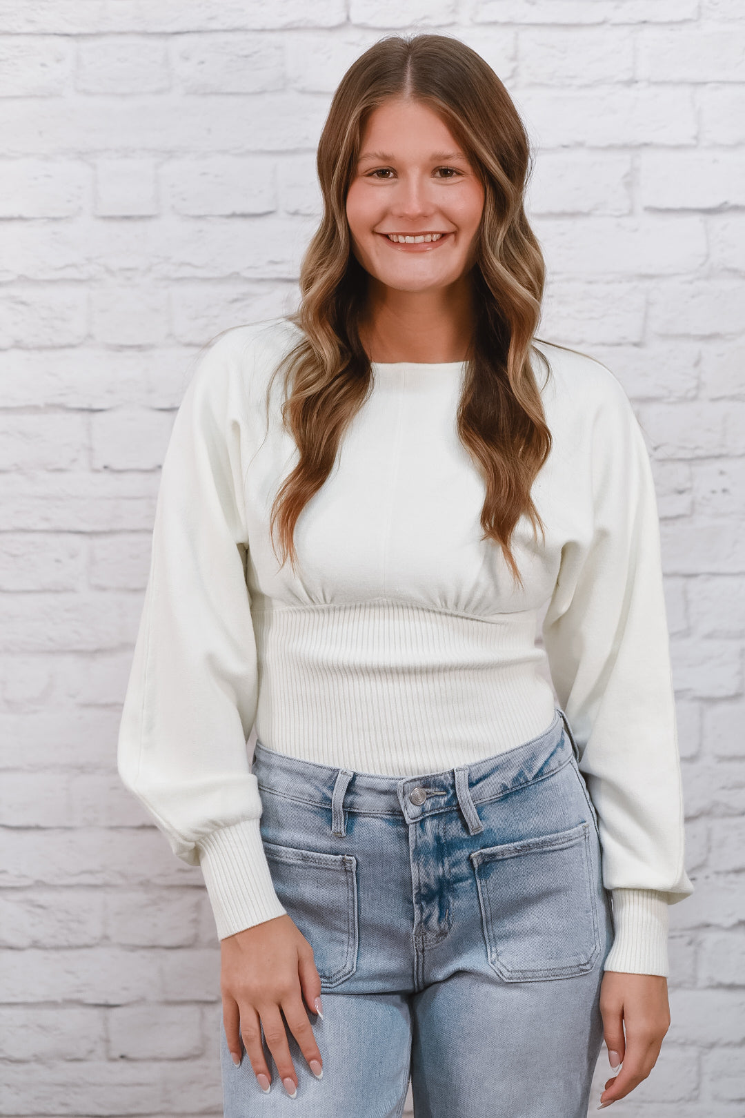 Ivory Hour Cinched Sweater