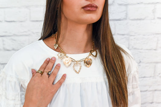 Golden Heart Charm Statement Necklace