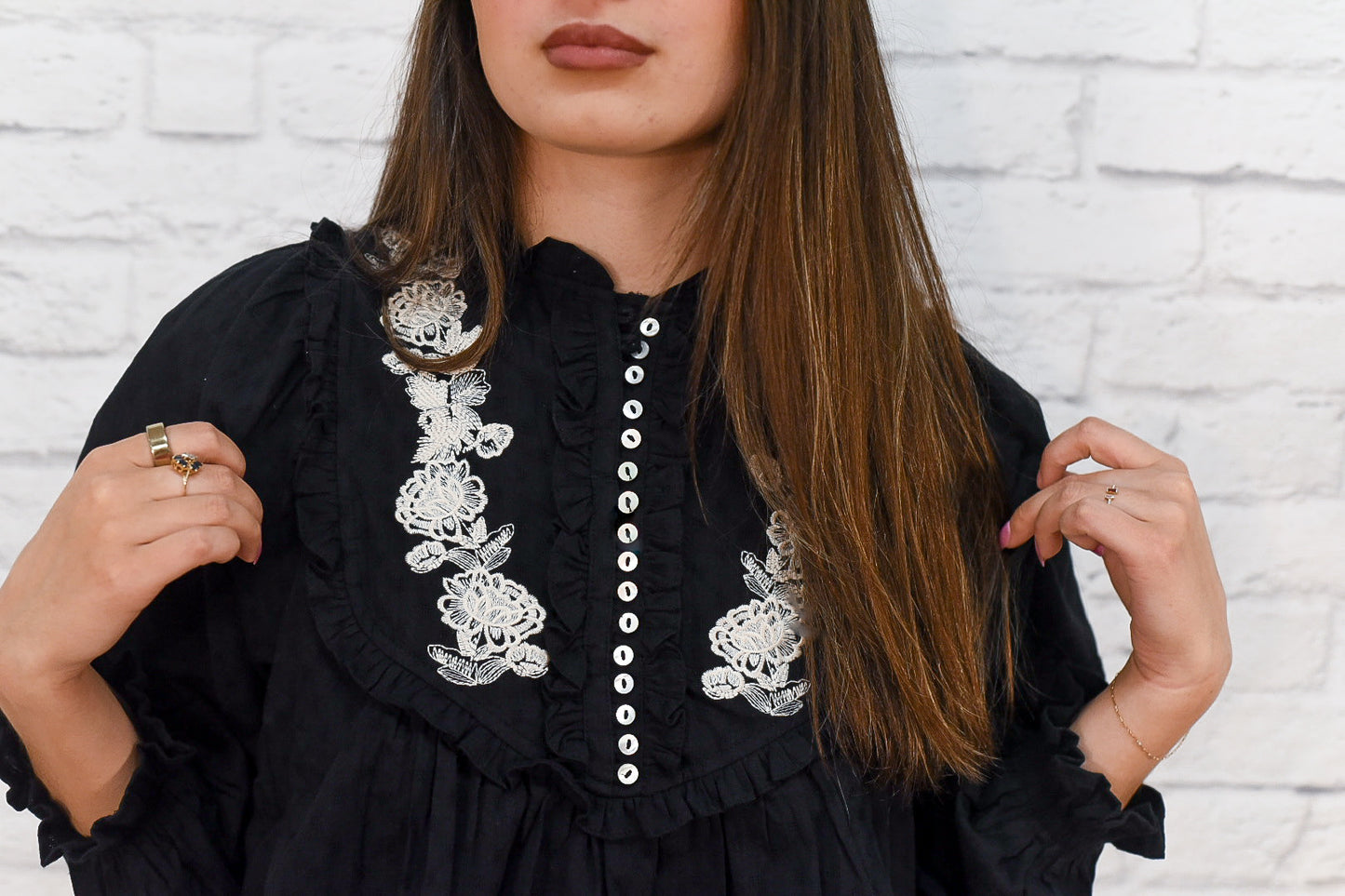 Midnight Bloom Embroidered Blouse