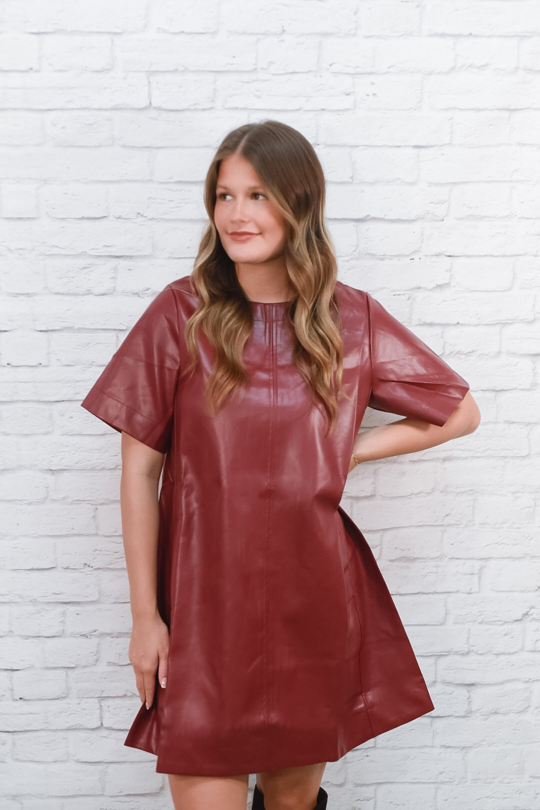 City Nights Faux-Leather Shift Dress