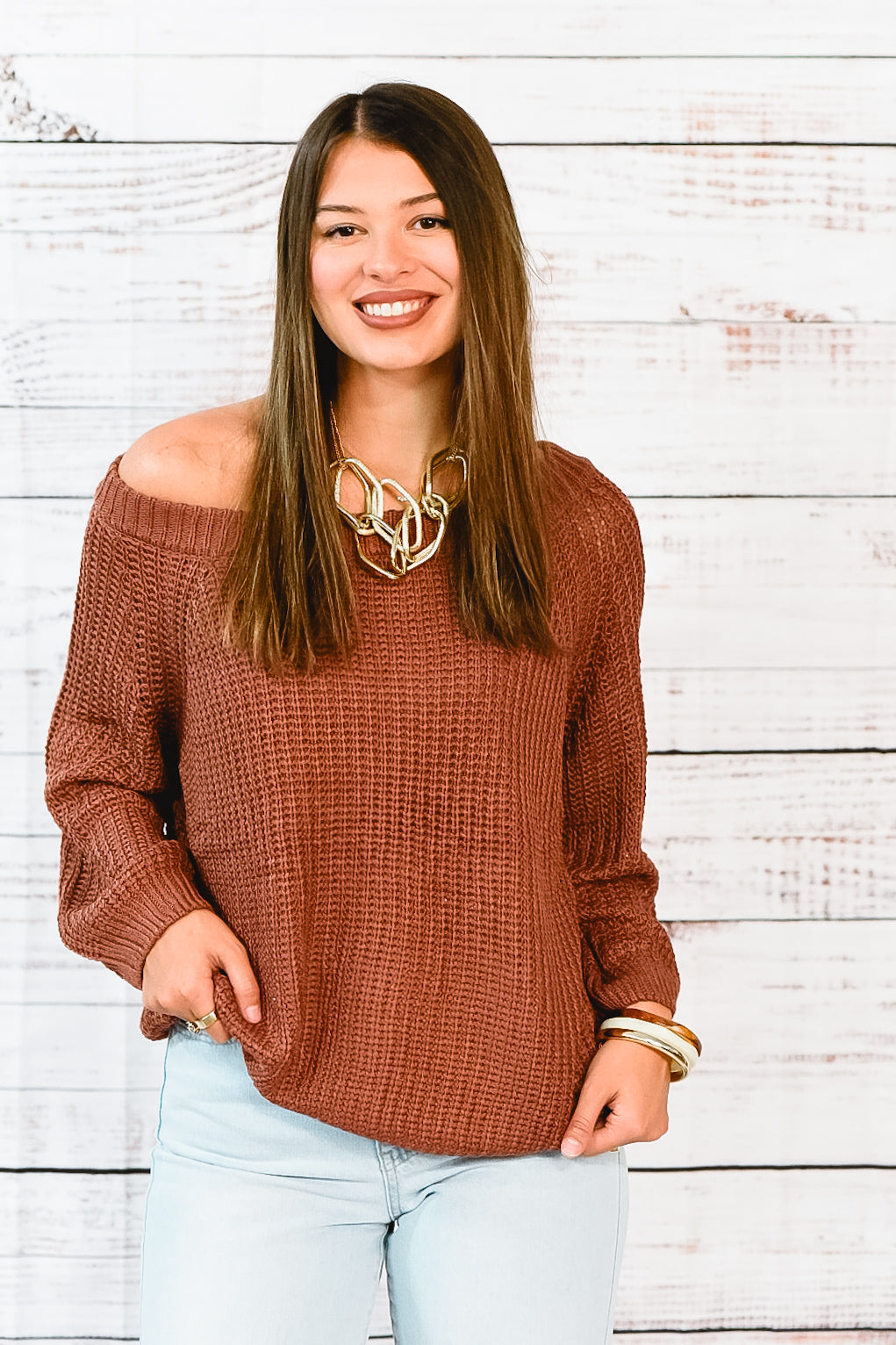 Rust Retreat Waffle Knit Sweater
