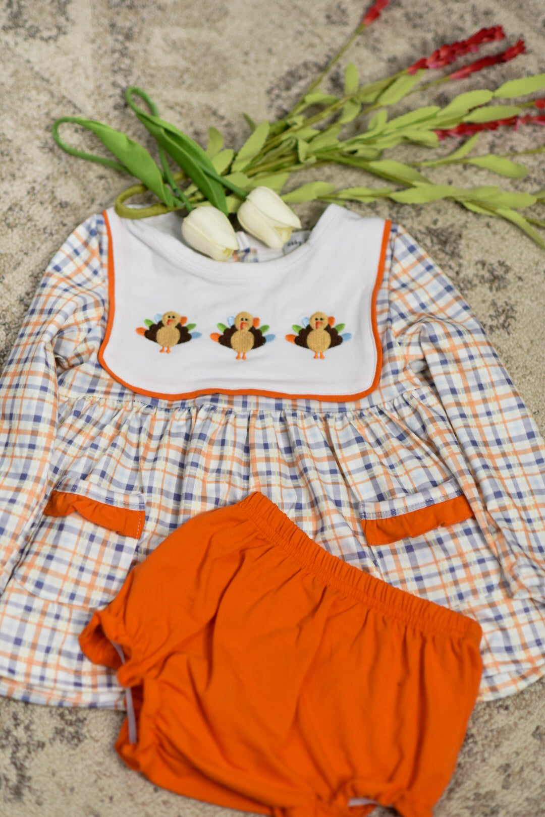 Orange Turkey Embroidered Bloomer Set