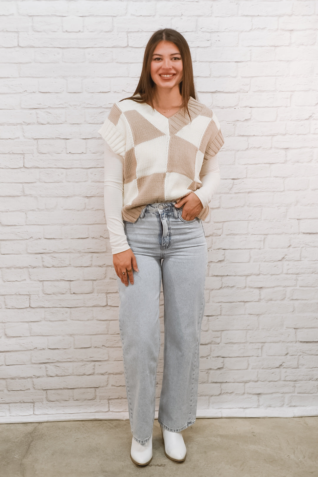 Cozy Check Neutral Sweater Vest