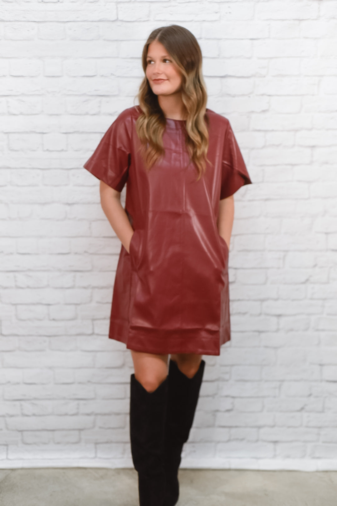 City Nights Faux-Leather Shift Dress