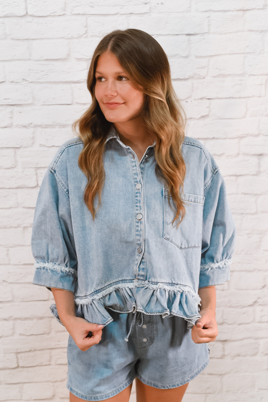 Blue Ridge Ruffle Denim Top