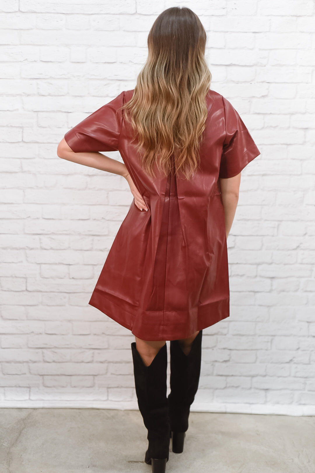 City Nights Faux-Leather Shift Dress