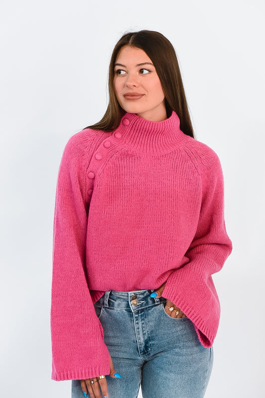 Fuchsia Flair Button Sweater