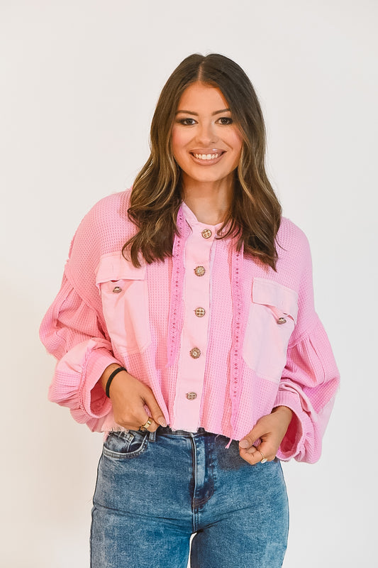 Pink Paradise Button Down Hooded Top