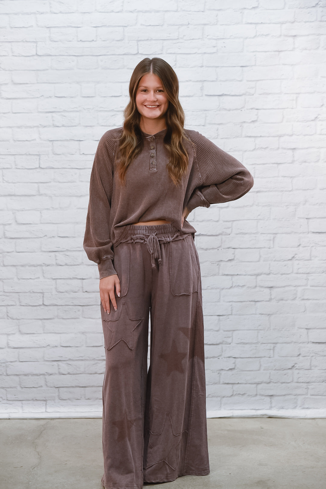 Mocha Mornings Waffle Knit Henley
