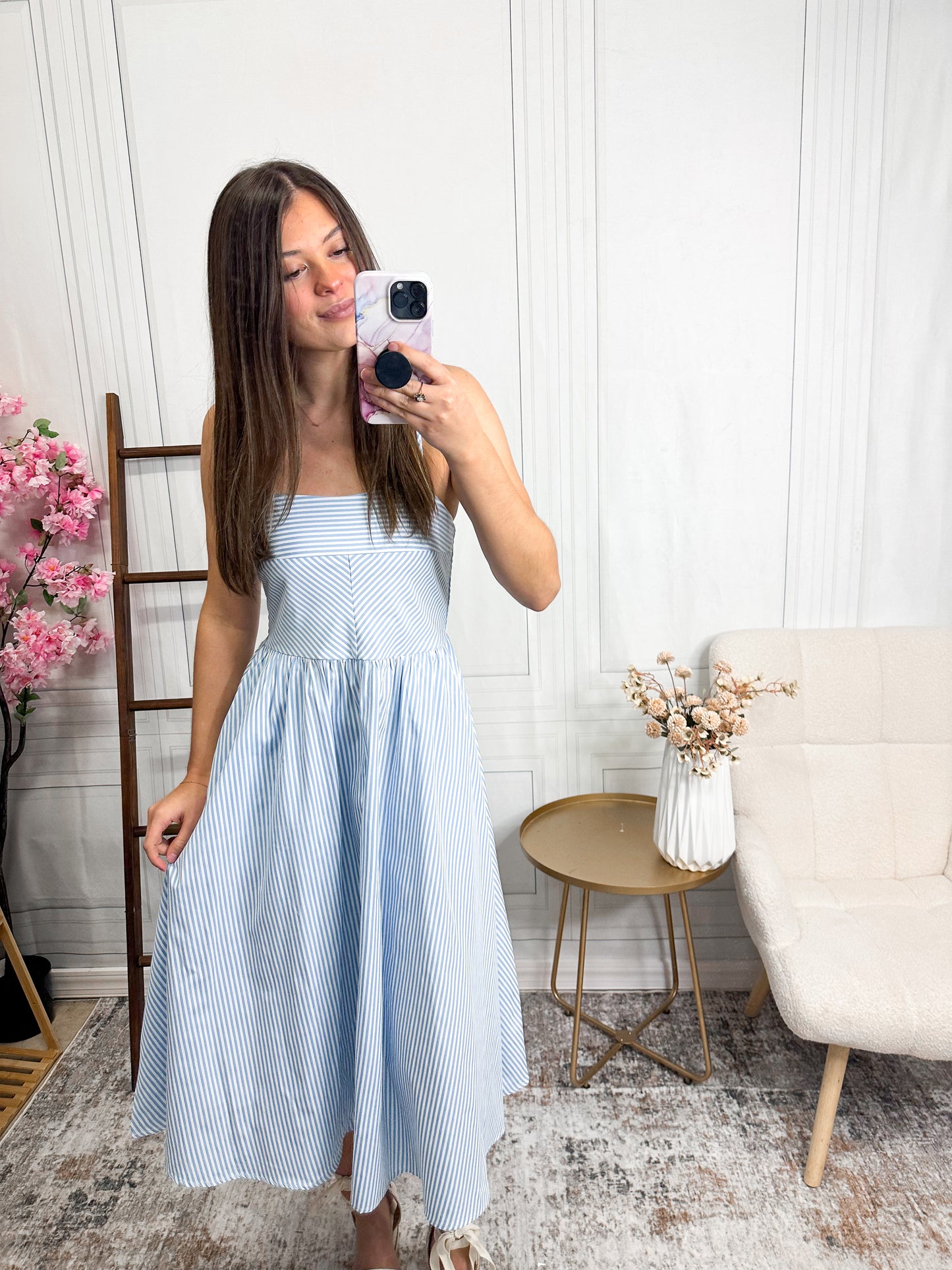 Blue Skies Striped Midi Dress