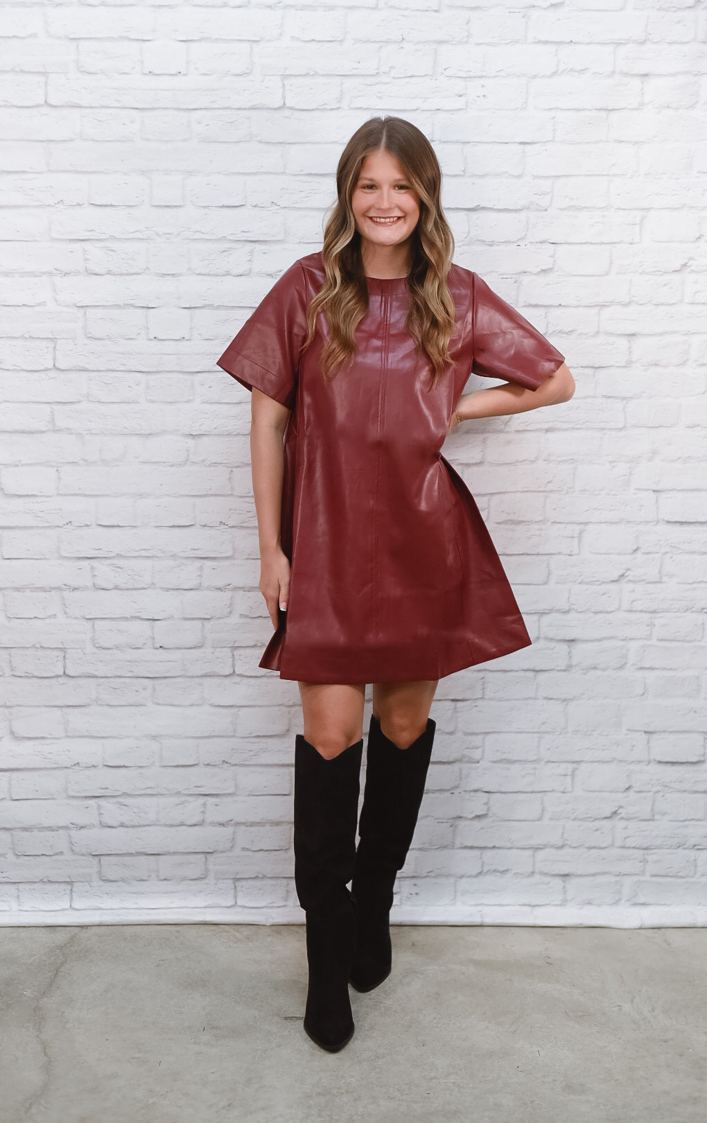 City Nights Faux-Leather Shift Dress