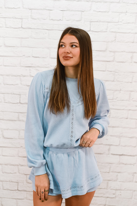 Sweet Sky Days Waffle Skort Set – Light Blue