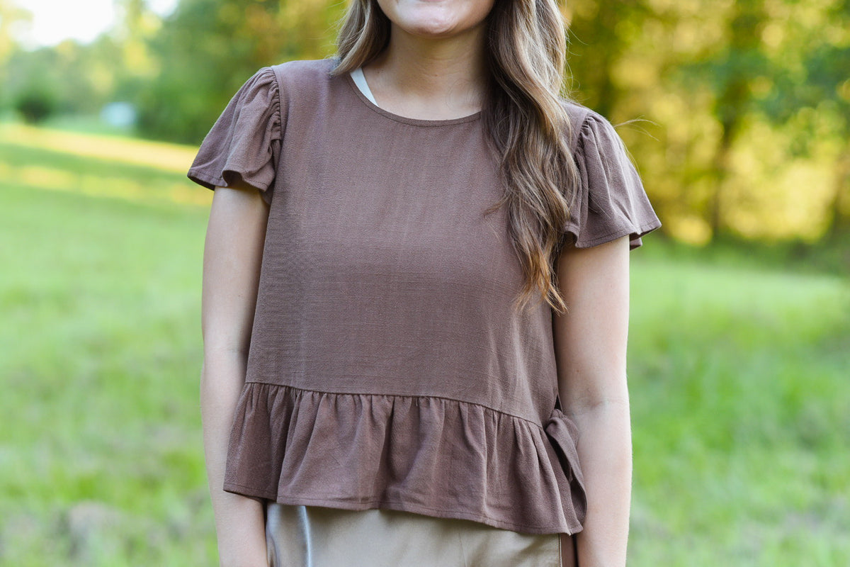 Cocoa Ruffle Peplum Top