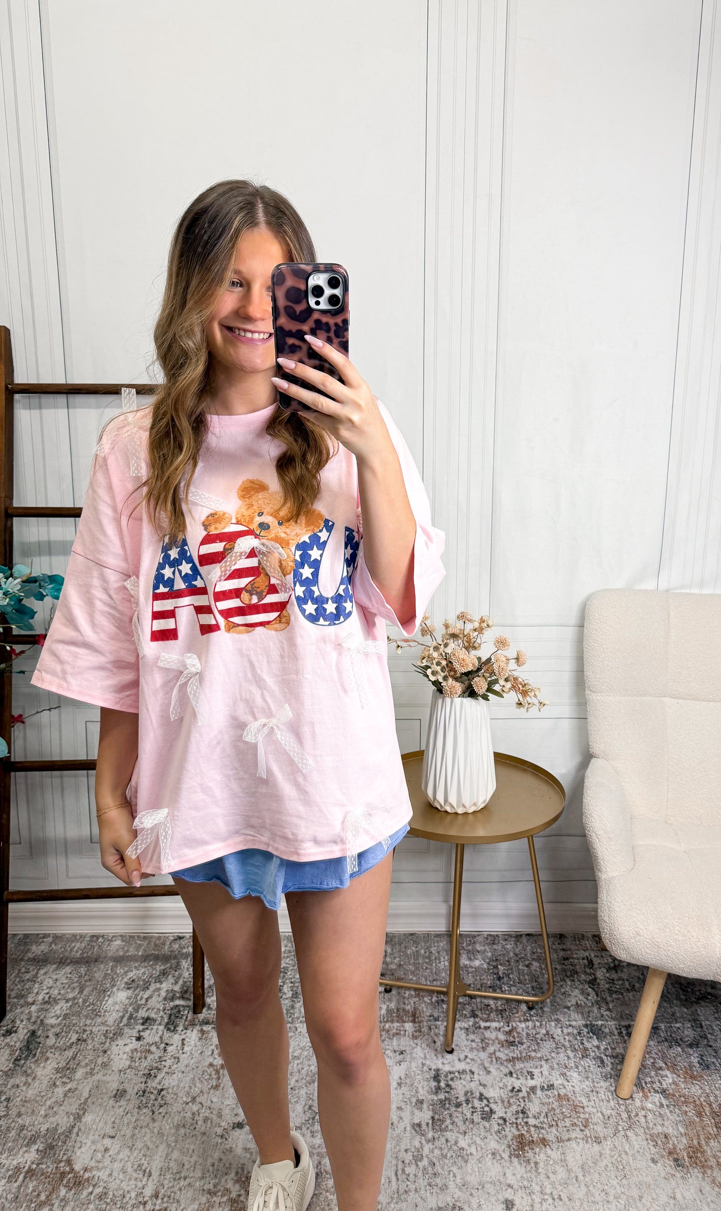 🇺🇸 Pink USA Bow Teddy Tee