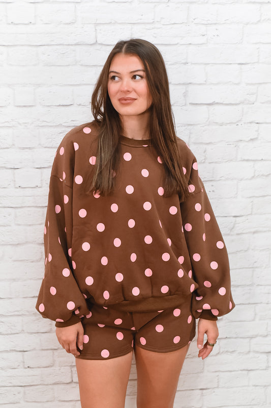 Cocoa Cutie Pink Polka-Dot Sweatshirt & Shorts Set