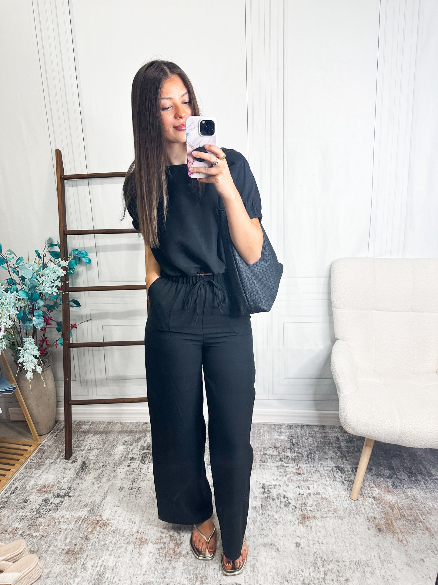 Everyday Luxe Black Crop Bubble Set