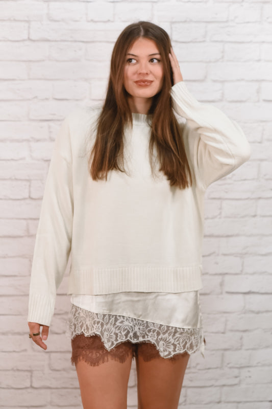 Sweetest Detail Lace-Trim Sweater