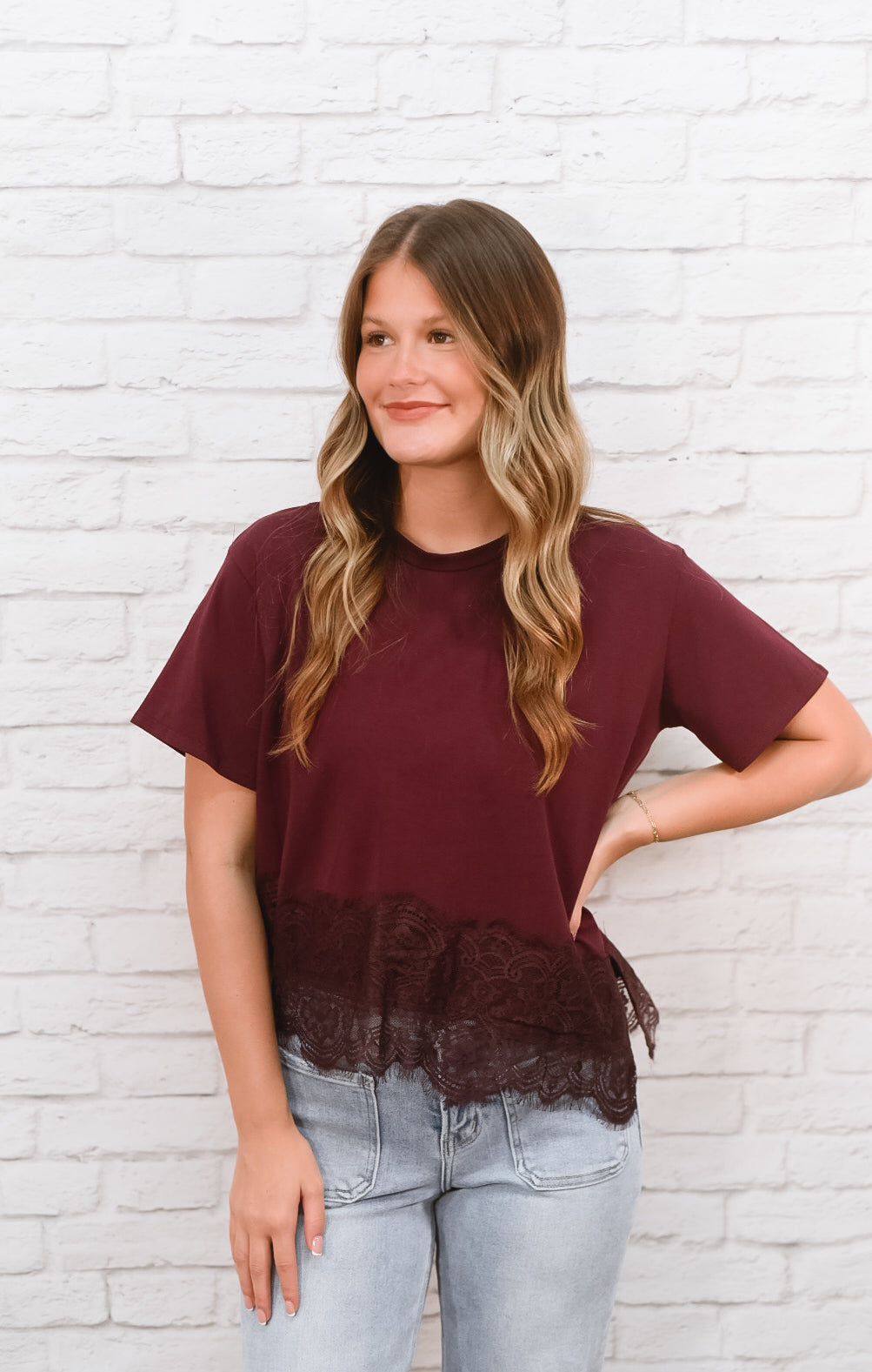 Plum Lace Hemline Top