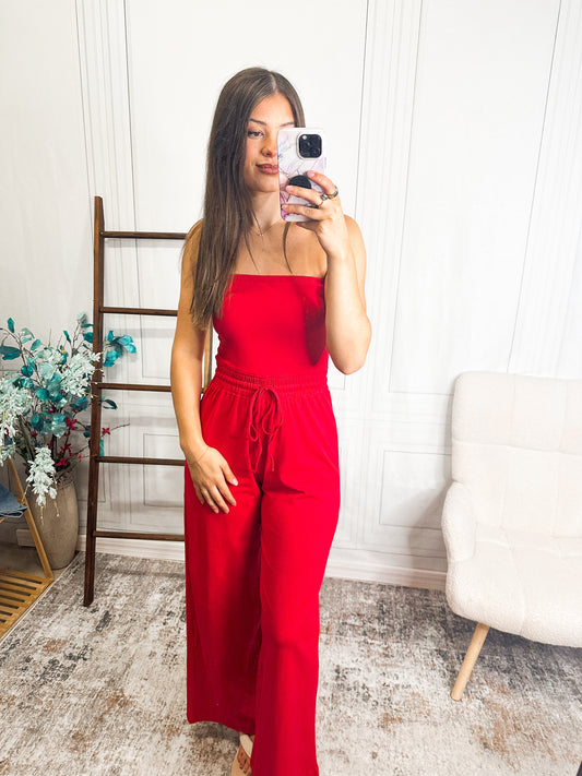 Cherry Coast Strapless Jumpsuit