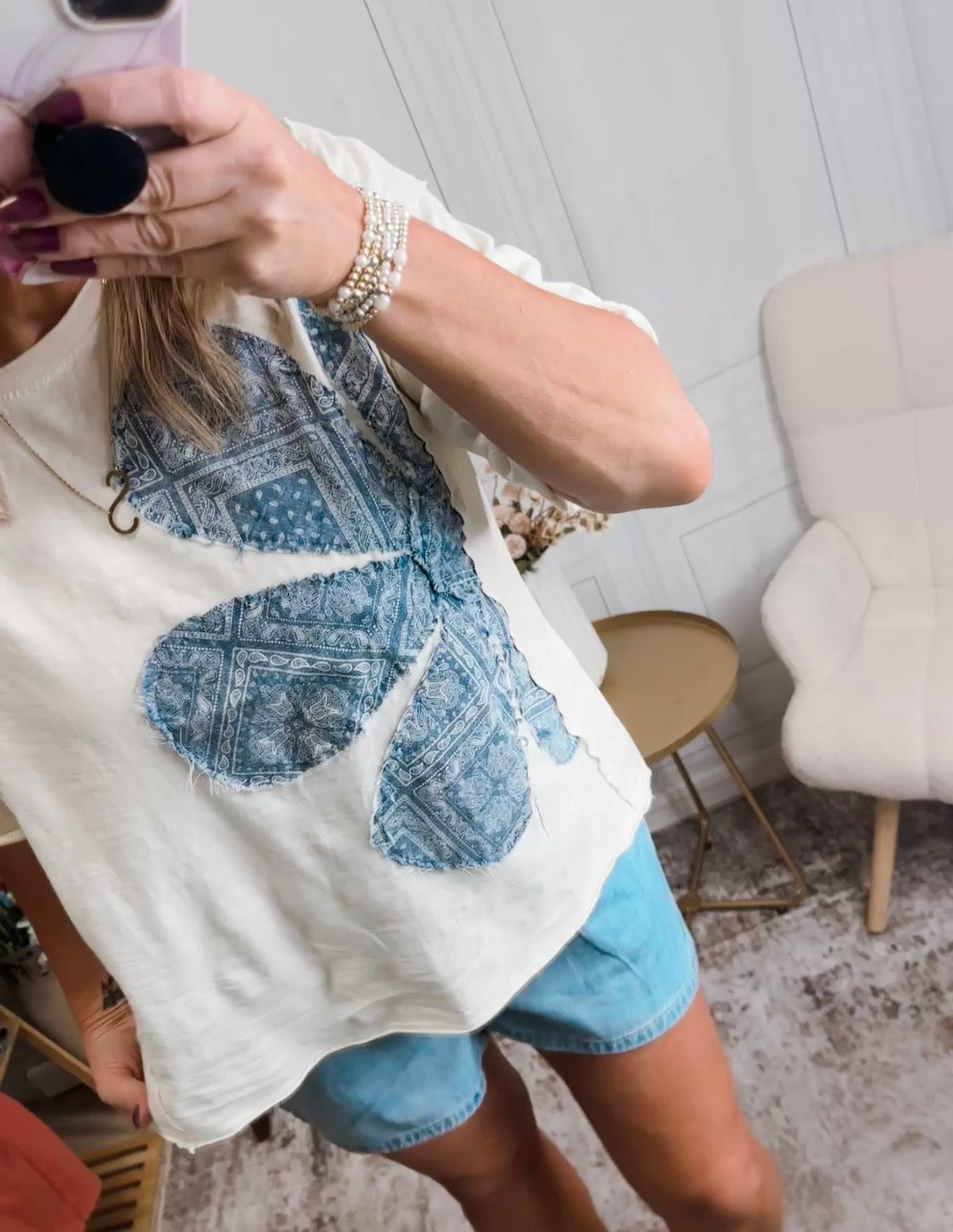 Blue Skies Patchwork Flower Tee