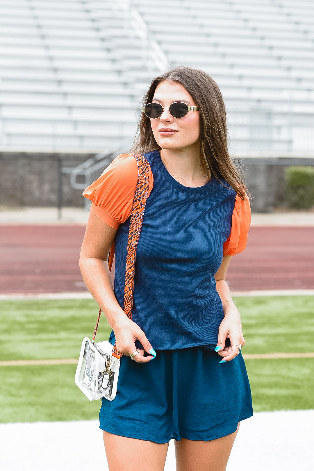 Game Day Glow Top (Navy & Orange)
