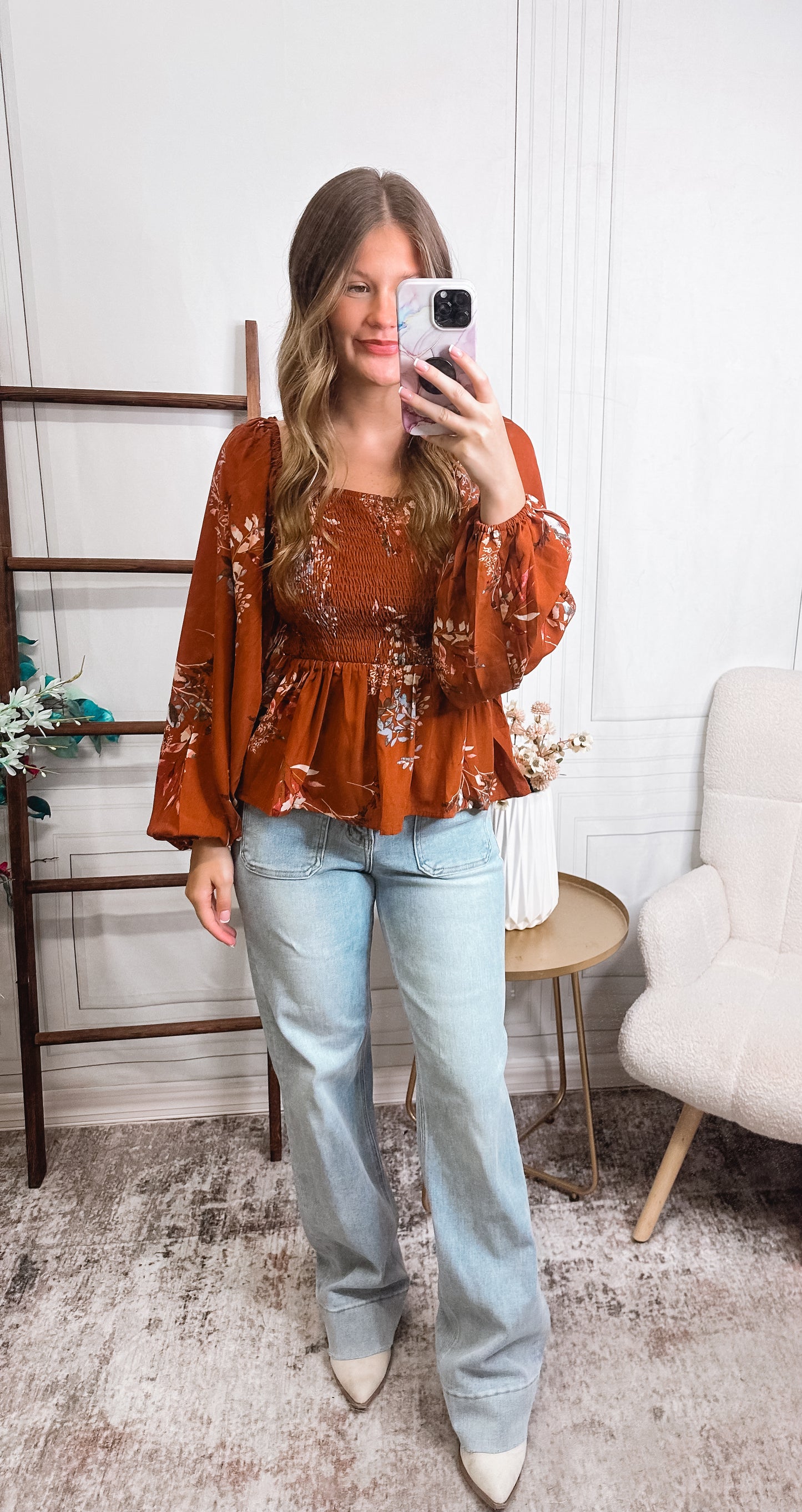 Autumn Muse Floral Peplum Top