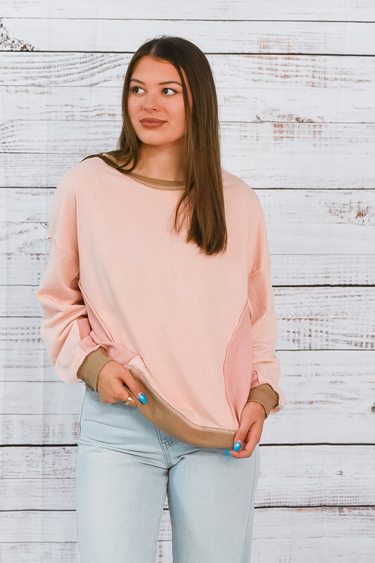Pink and Tan Textured Oversized Top