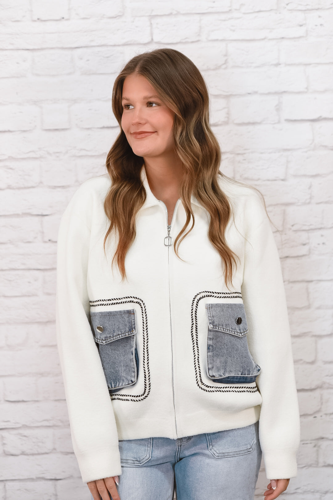 Denim Detail Sweater Jacket