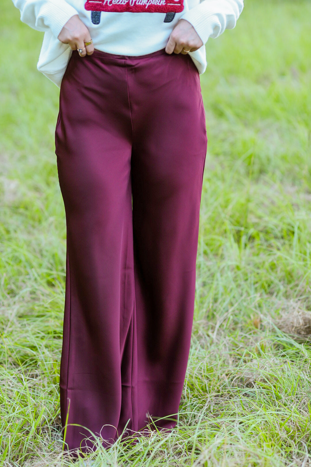 After Hours Burgundy Satin Pants