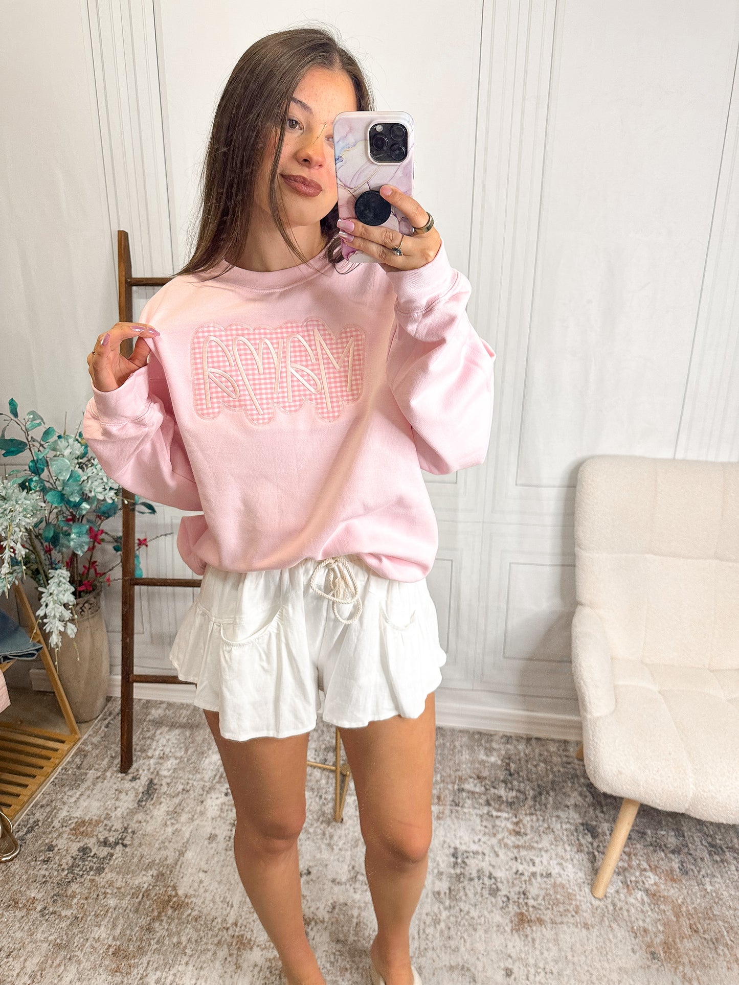 Pink Gingham Mama Sweatshirt