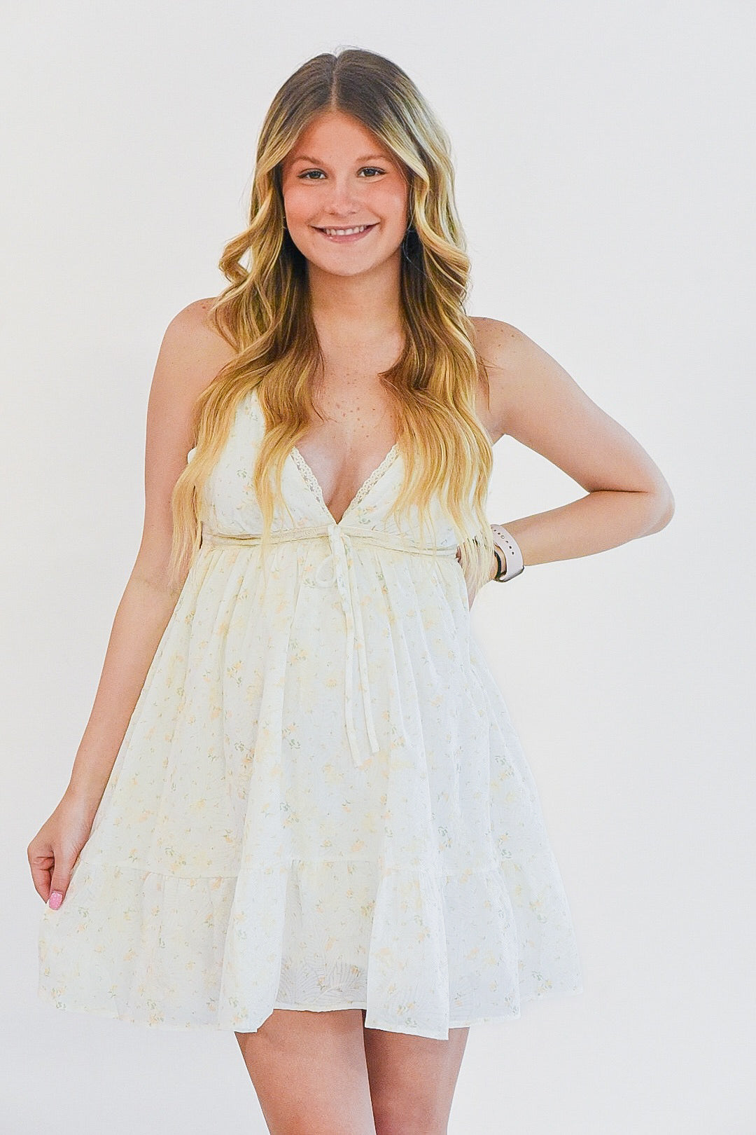 Flowers & Sunsets Yellow Floral Eyelet Dress