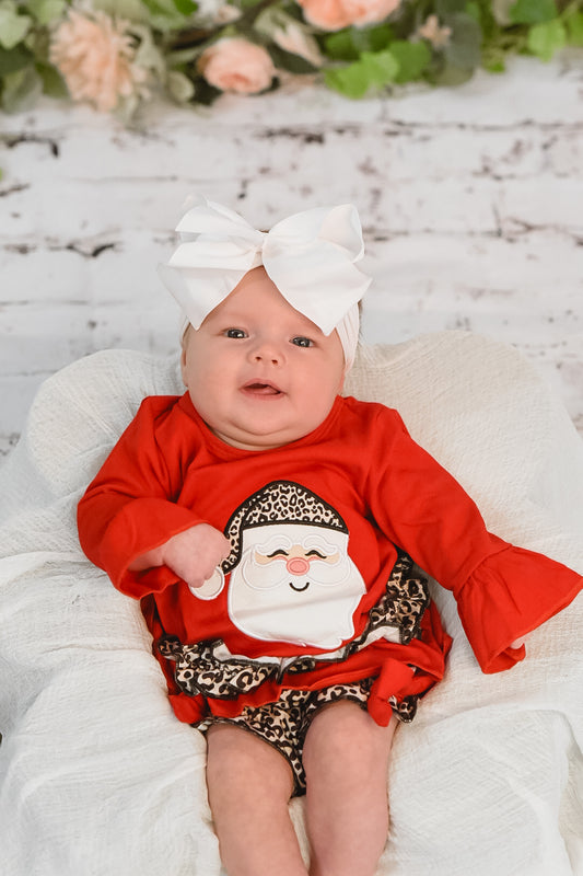 Girls Leopard Santa Bloomer Set