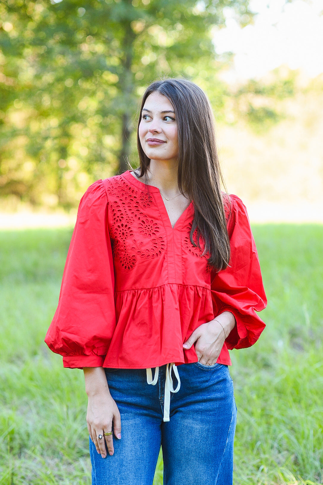 The Crimson Charm Eyelet Top