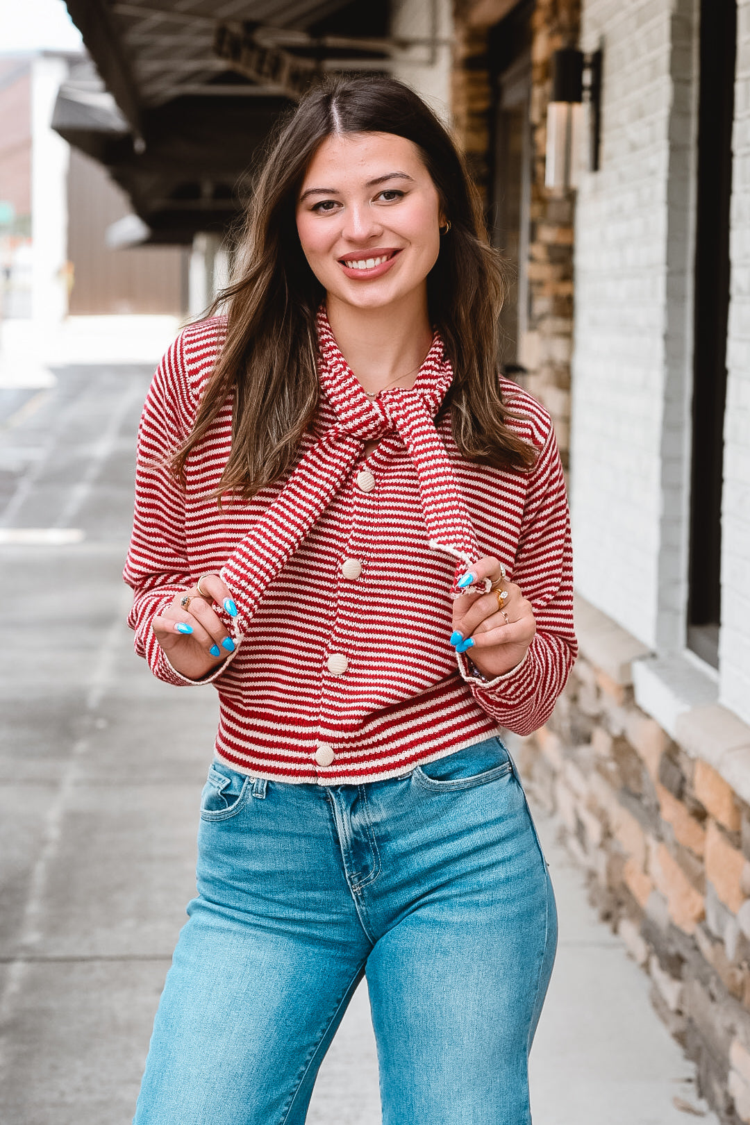 Red & White Striped Bow Tie Sweater
