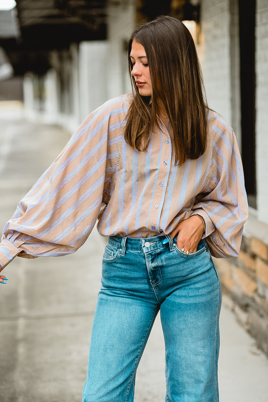 Lavender Sands Striped Button Blouse