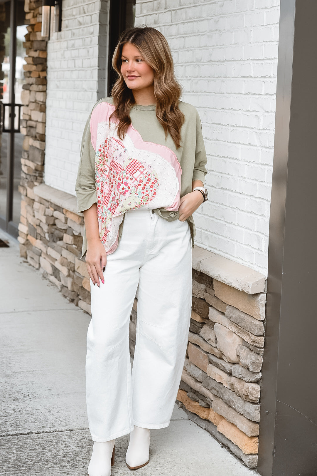 Sage Patchwork Heart Top
