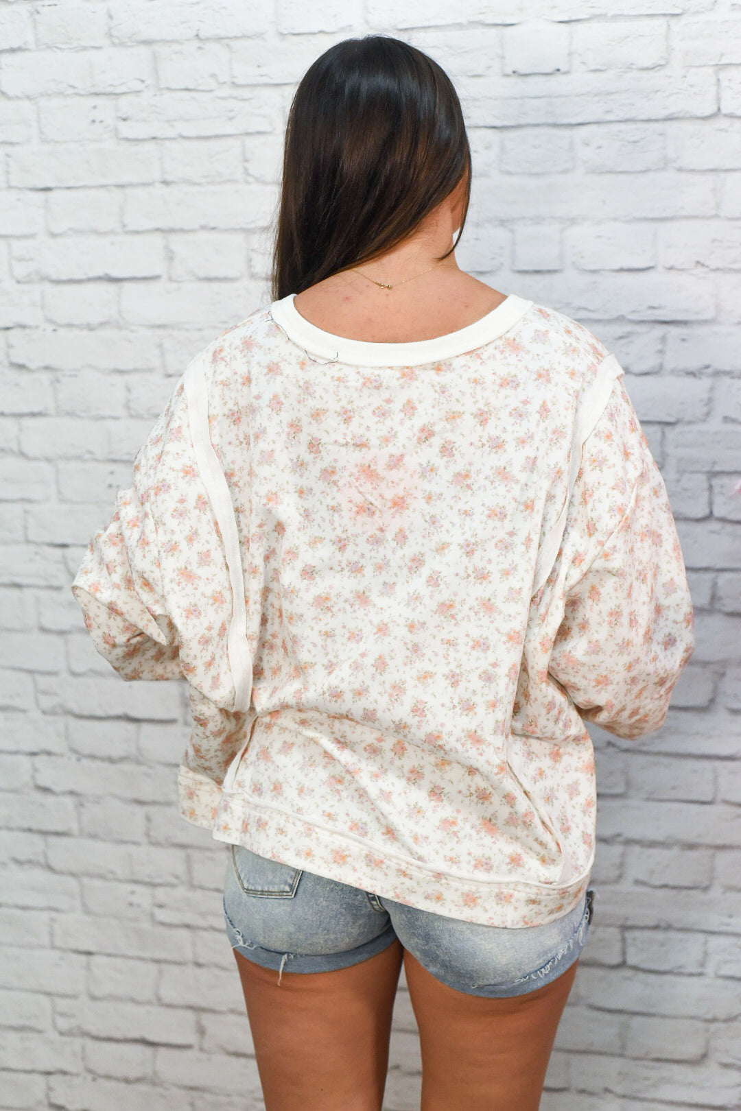 Blush Meadow Floral Pullover – Soft V-Neck Lounge Sweatshirt