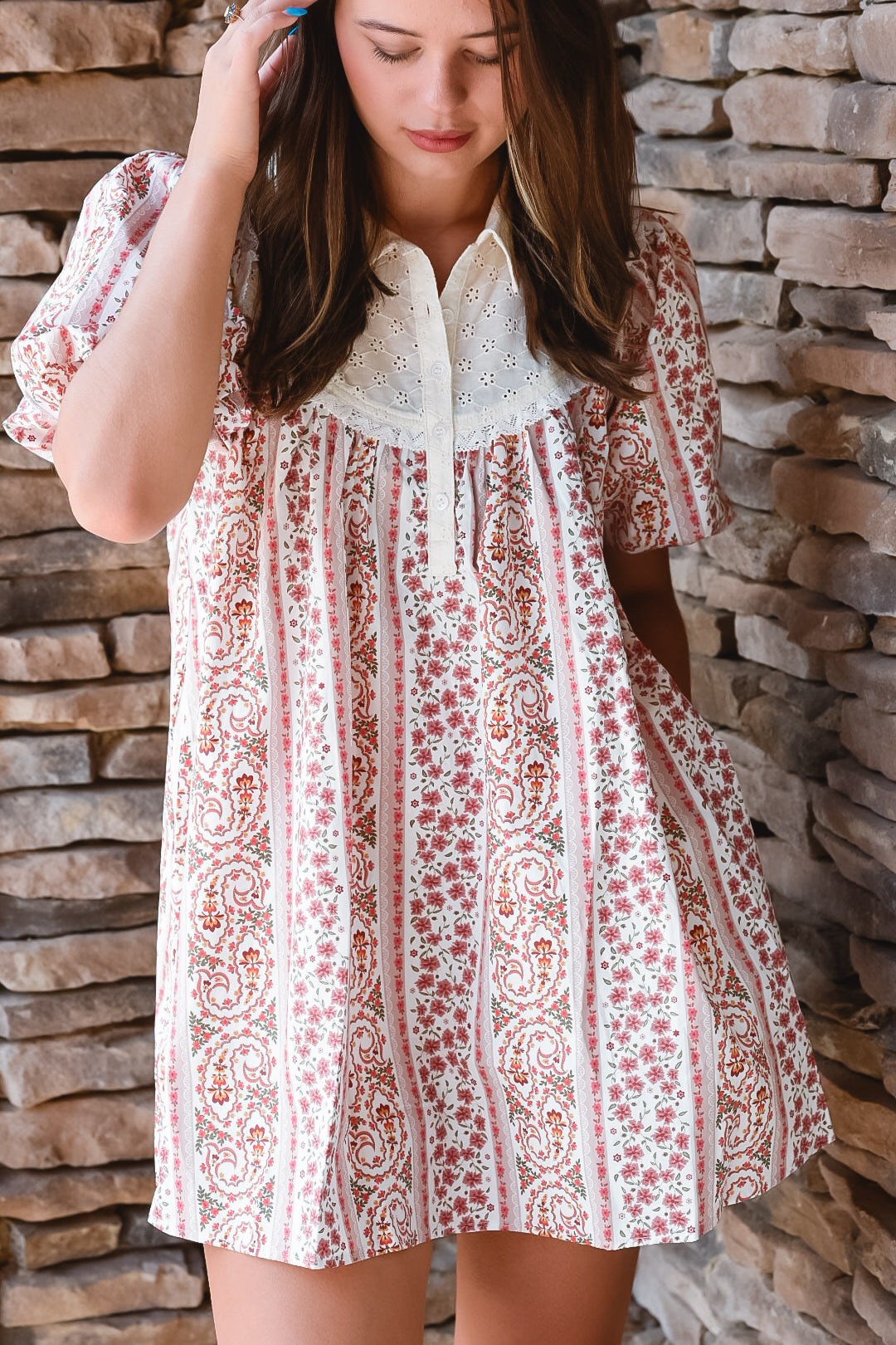 Boho Blossom Puff Sleeve Mini Dress