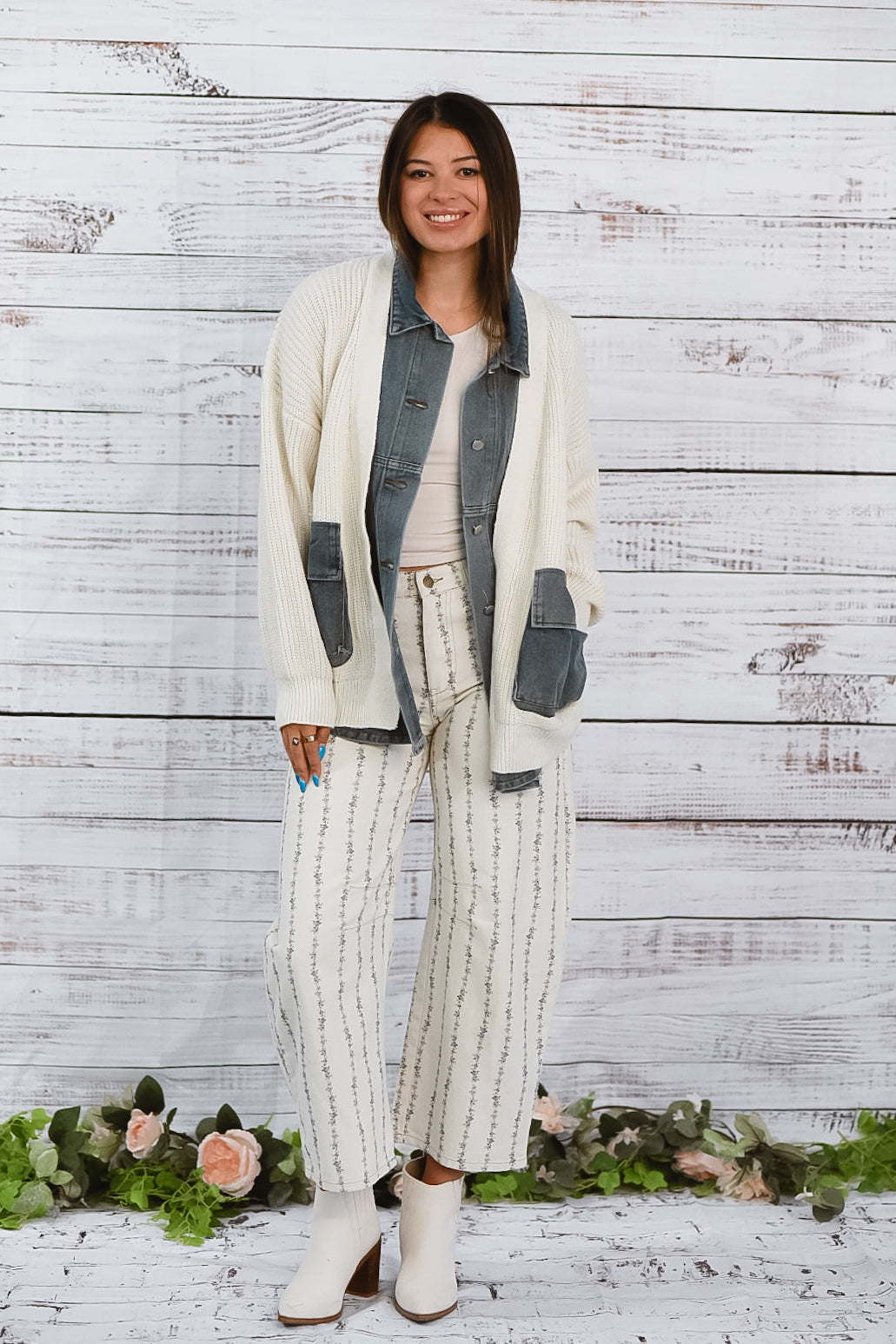 Denim Contrast Pocket Cardigan