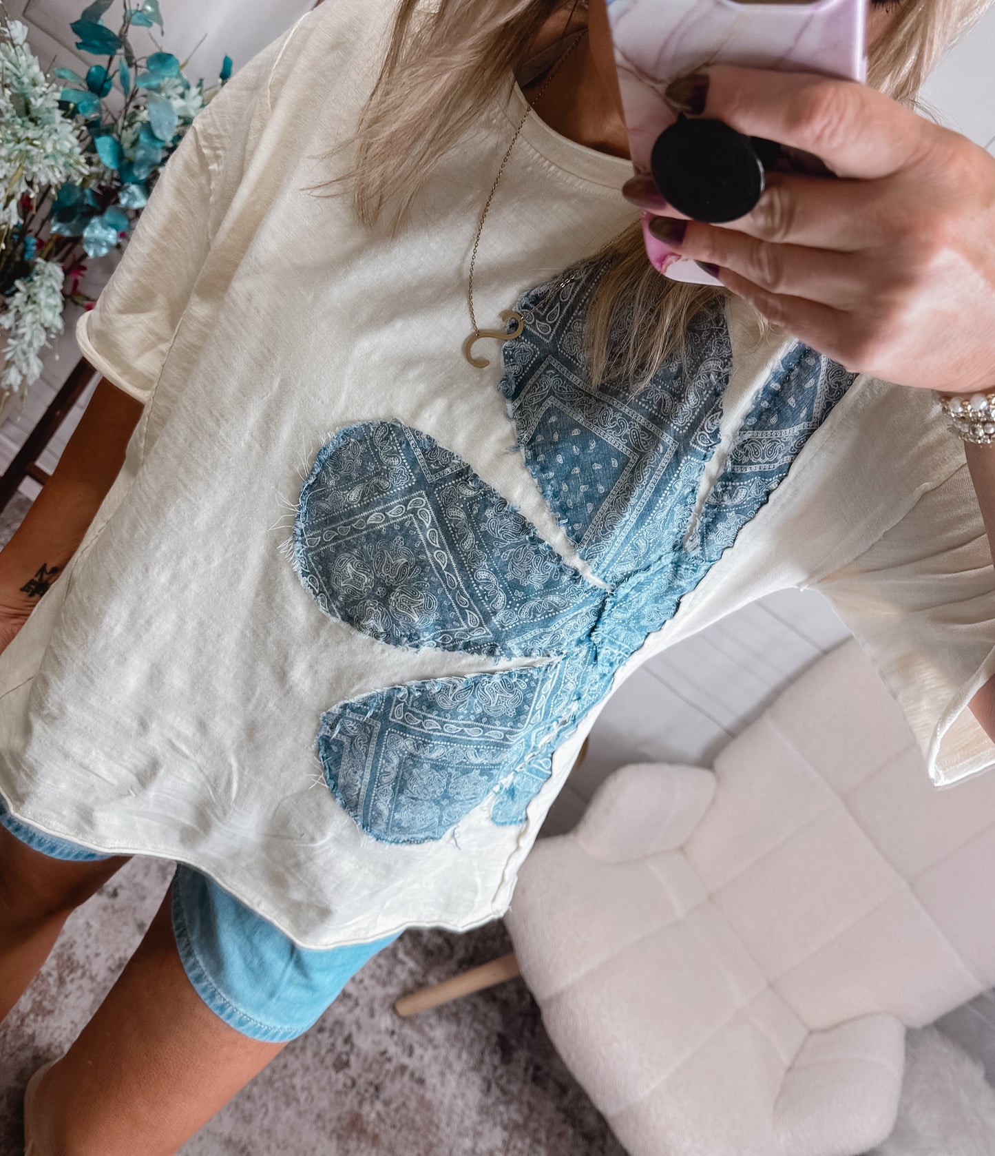 Blue Skies Patchwork Flower Tee
