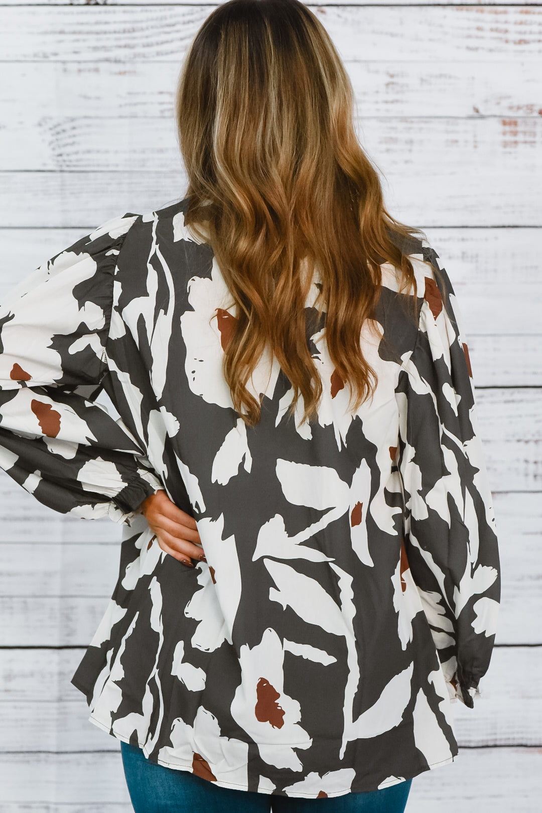 Green Floral Button Down Blouse