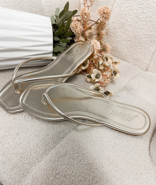 Sleek Gold Thong Sandals – Minimal Metallic Flat Slides