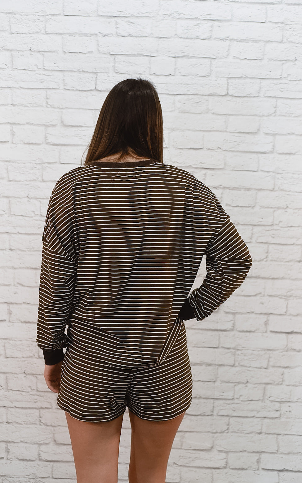 All Day Comfort Striped Brown Shorts Set