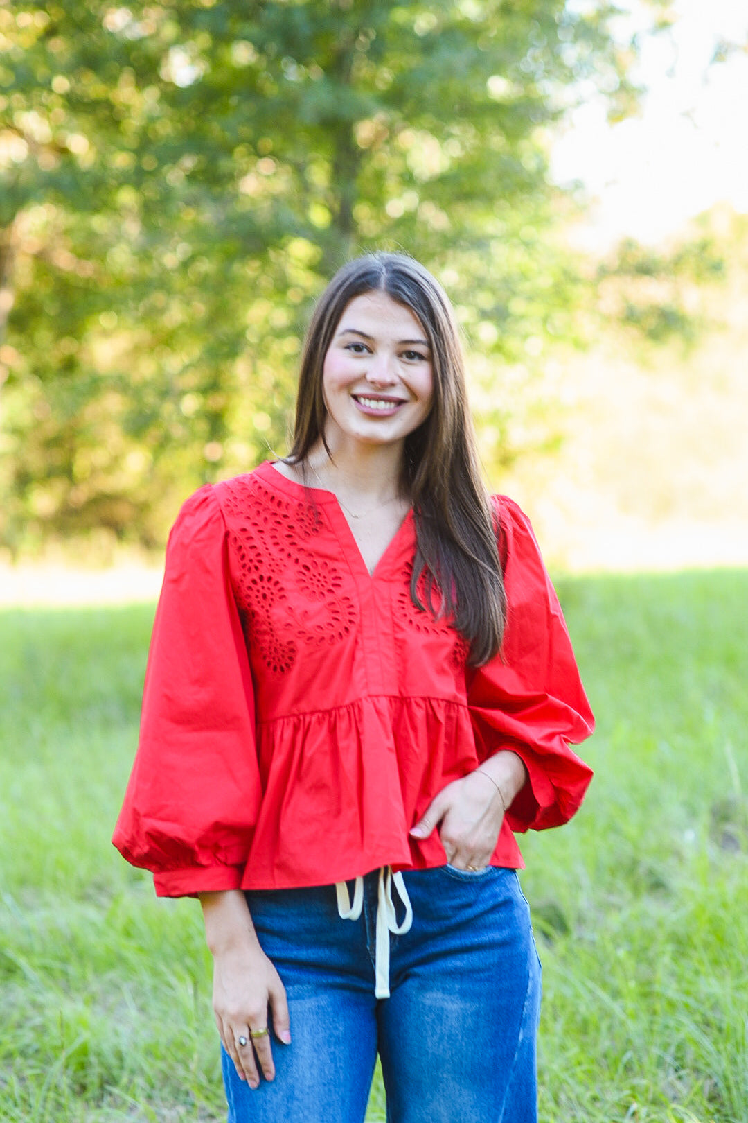 The Crimson Charm Eyelet Top