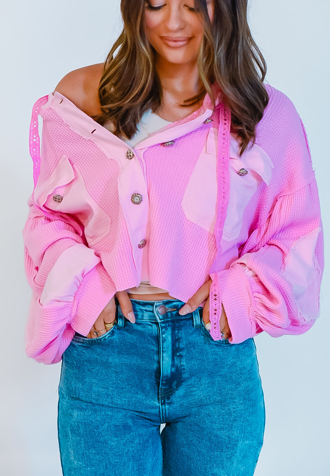 Pink Paradise Button Down Hooded Top