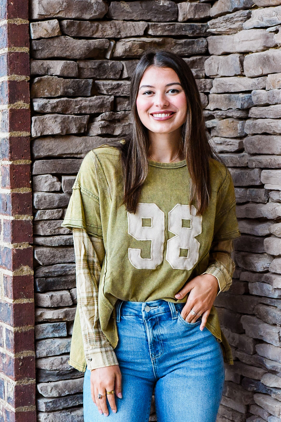 Varsity Vibes Plaid Sleeve Tee