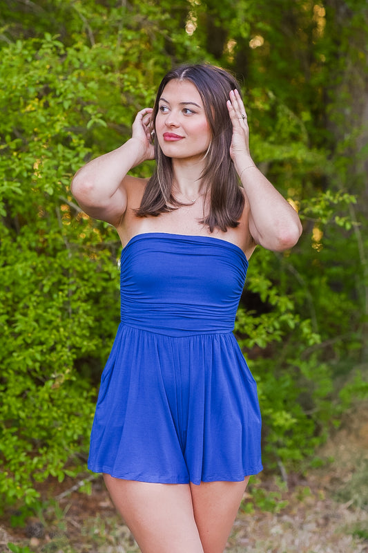 Blue Moon Navy Strapless Romper