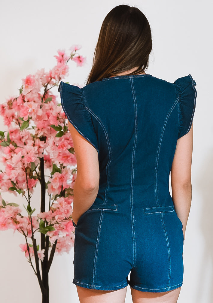 Indigo Charm Denim Button Romper