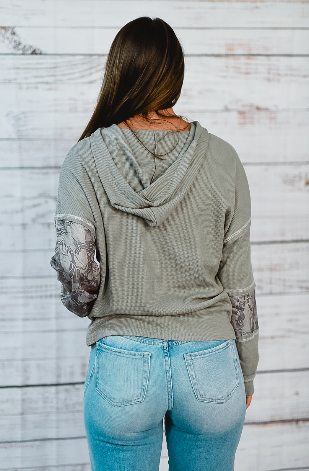 Grey Stripe & Floral Patchwork Hoodie