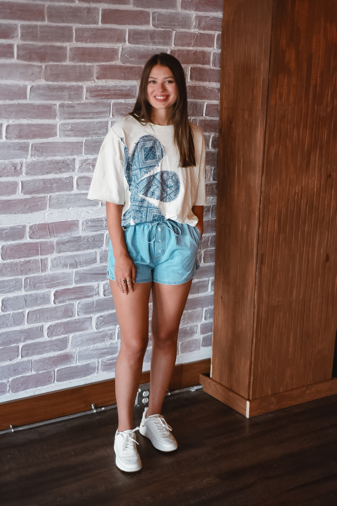 Blue Skies Patchwork Flower Tee